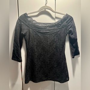Decree black lace off the shoulder 1/2 sleeve blouse